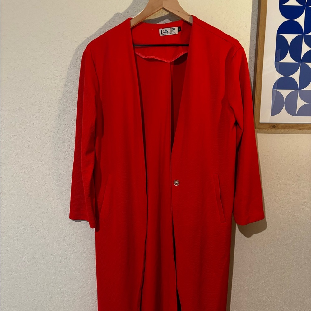 Daisy Street from ASOS duster jacket in bright red-orangee